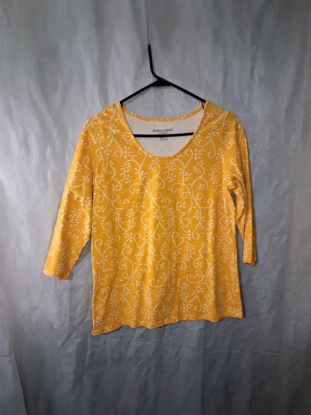 Jessica London Yellow Scoop Neck Long Sleeve Floral Print Top